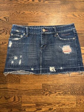 American Eagle Outfitters Distressed Blue Denim Mini Skirt